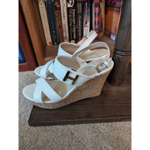 Tommy Hilfiger Women's Size 10M White Leather Wedge Open Toe Sandals - Picture 2 of 6